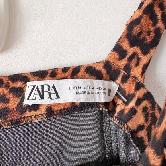 Zara Leopard Print Bustier Corset Ruched Straps Mini Dress Size Medium - Picture 8 of 8